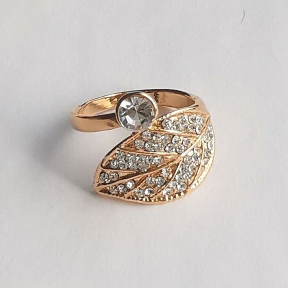 Crystal 14k Rose Gold Overlay Pave Leaf Wrap Ring Sz 7 24$